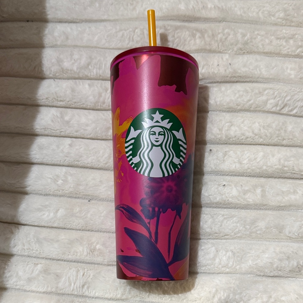 Starbucks Multicolor Floral Tumbler with Yellow Straw
